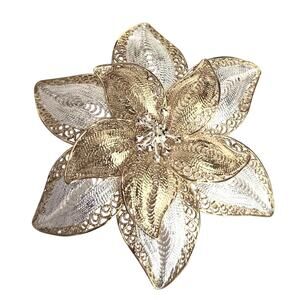 Vtg ASJ 925 Thailand 2 Tone Sterling Gold Plated Fine Filigree Pin Brooch